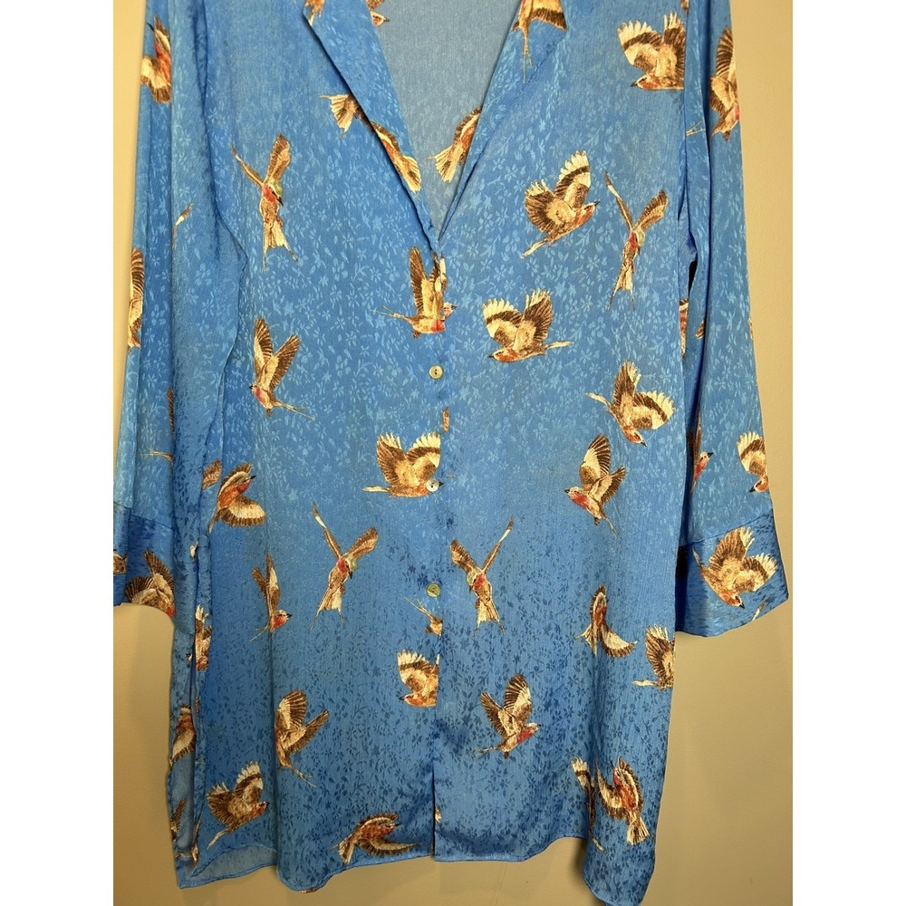 Zara Women's size L flowy bird print long shirt or swim Coverup satin material - Picture 12 of 14